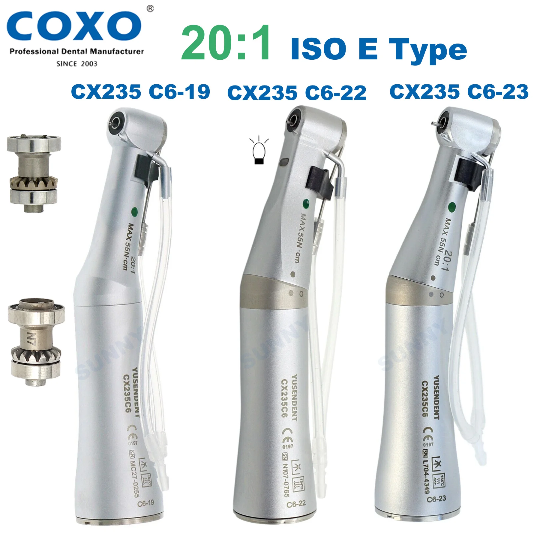 

COXO Dental Handpiece 20:1 Reduction Fiber Optic Low Speed Handpiece Implant Surgery CX235-C6 ISO E Type Fit KAVO NSK WH