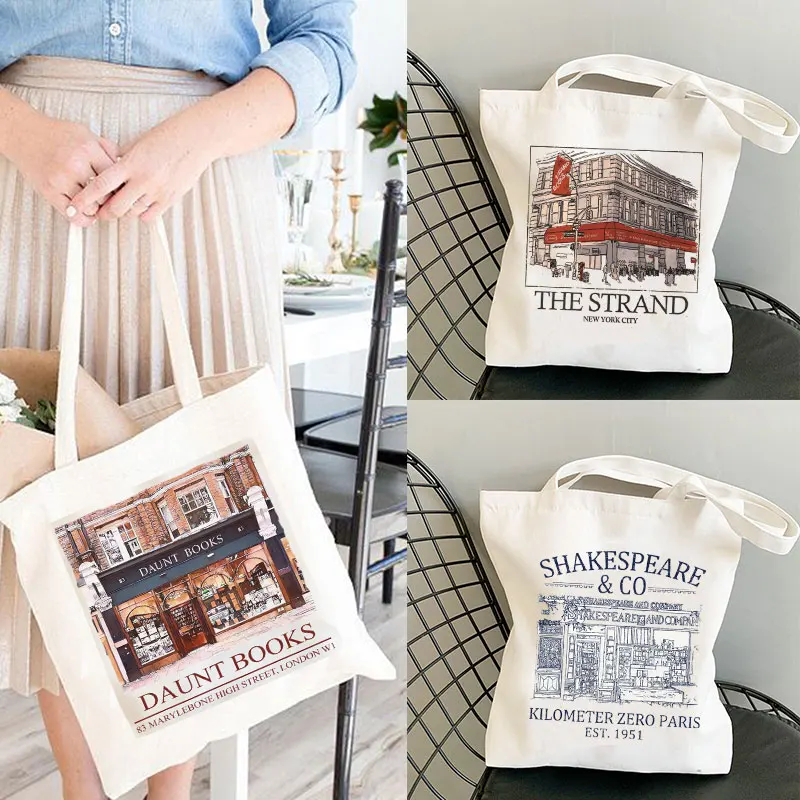 Aesthetics Shopping Bag Handbags Library Bag Shakespeare and Company Totes Daunt Books Tote Bag Canvas Shoulder Bag Back To Gift