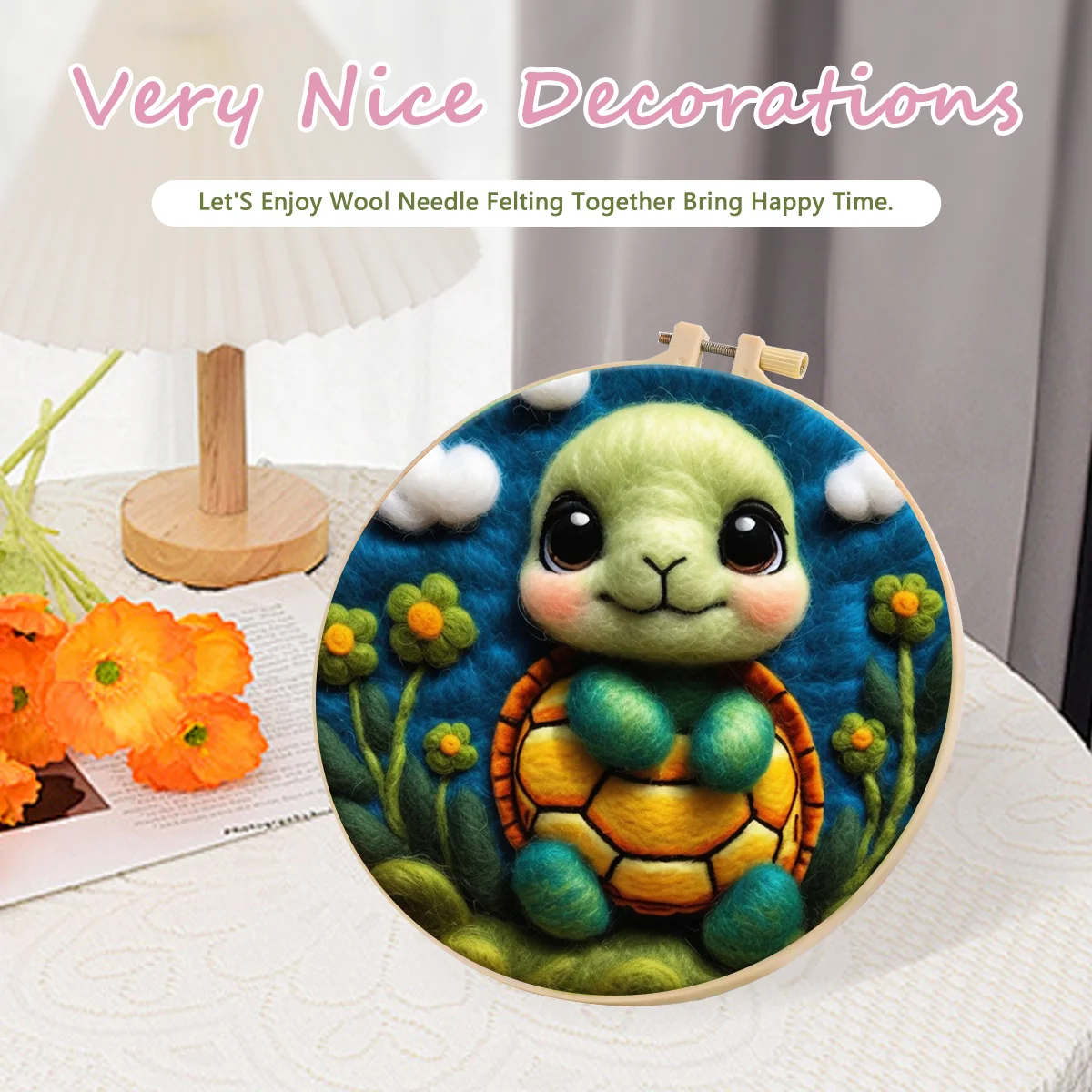 GATYZTORY Lotus Pattern Diy Wool Felting Painting With Embroidery Lotus Flower Diy Needle Felt for Starter Set Felt Paint