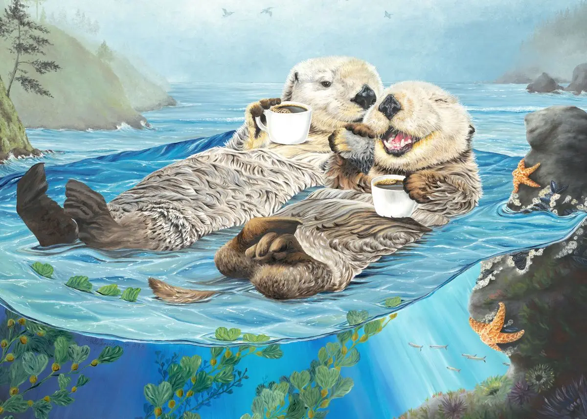 thumbnail image 1 of Póster de oso, camello, bisonte, zorro, mapache, animal que sostiene una taza de café, pintura en lienzo, arte de pared moderno, imagen para decoración del hogar y la cocina, 1 of 5