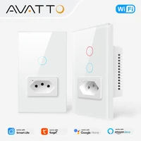 AVATTO Tuya WiFi Smart Light Switch with Socket,Brazil Stand 16A Touch Button Wall Switch,Work for Alexa Google Home