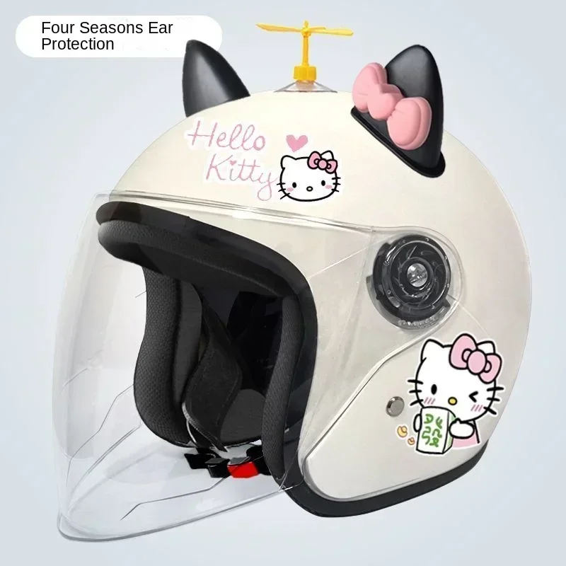 サンリオ-ハローキティ-女性用電気自動車用ヘルメット,耳付きの