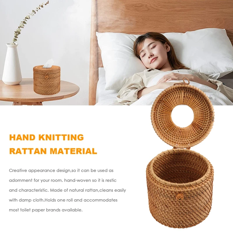Round Rattan Tissue Box Vine Roll Holder Toilet Paper Cover Dispenser For Barthroom Home Hotel And Office tissue holder