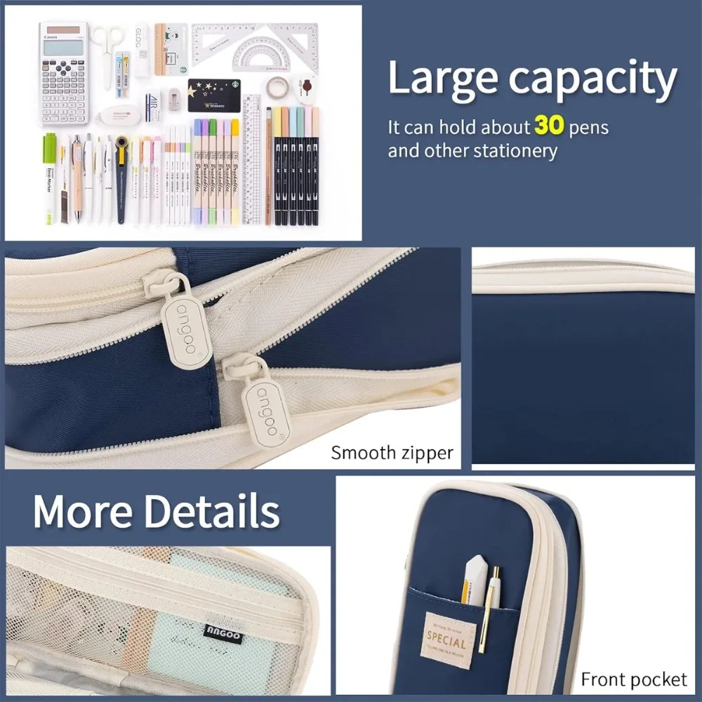 Angoo Kawaii Pencil Case Macaron Color Canvas Cute Big Pencil Pouch Pen Box Storage Bag Student School Supplies Stationery pencil cases stationery box pen storage bag