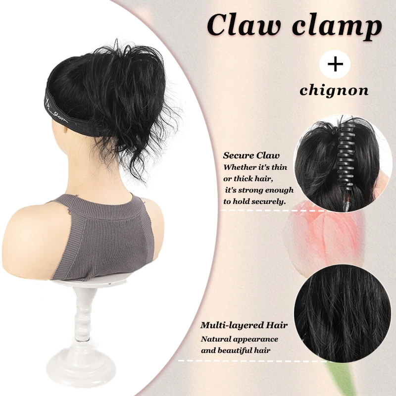 LUPU Messy Hair Bundle Claw Clip Short Fluffy Ponytail Extension Bun, Ponytail Synthetic Hair Piece Suitable for Women