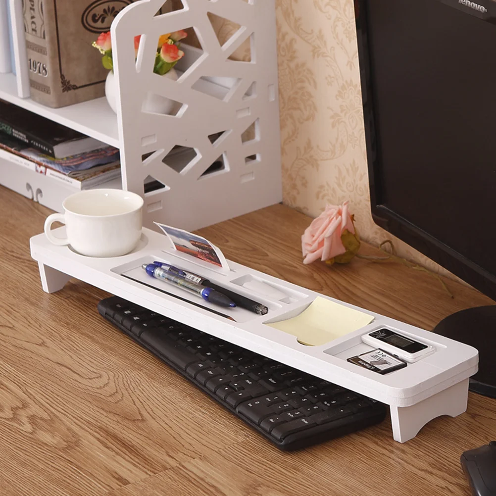 

Office Removable Keyboard Rack Desktop Organizer Storage Shelf Over Stand White