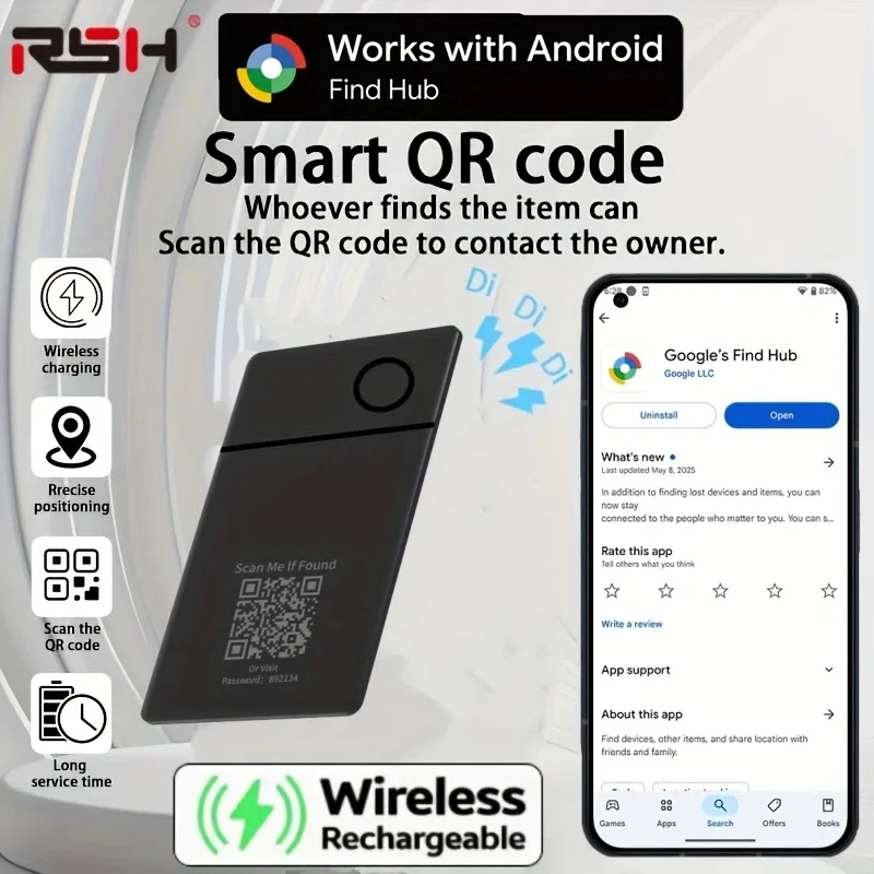 Slim Rechargeable Wallet Tracker Card - Credit Card Size Item Finder and Locator