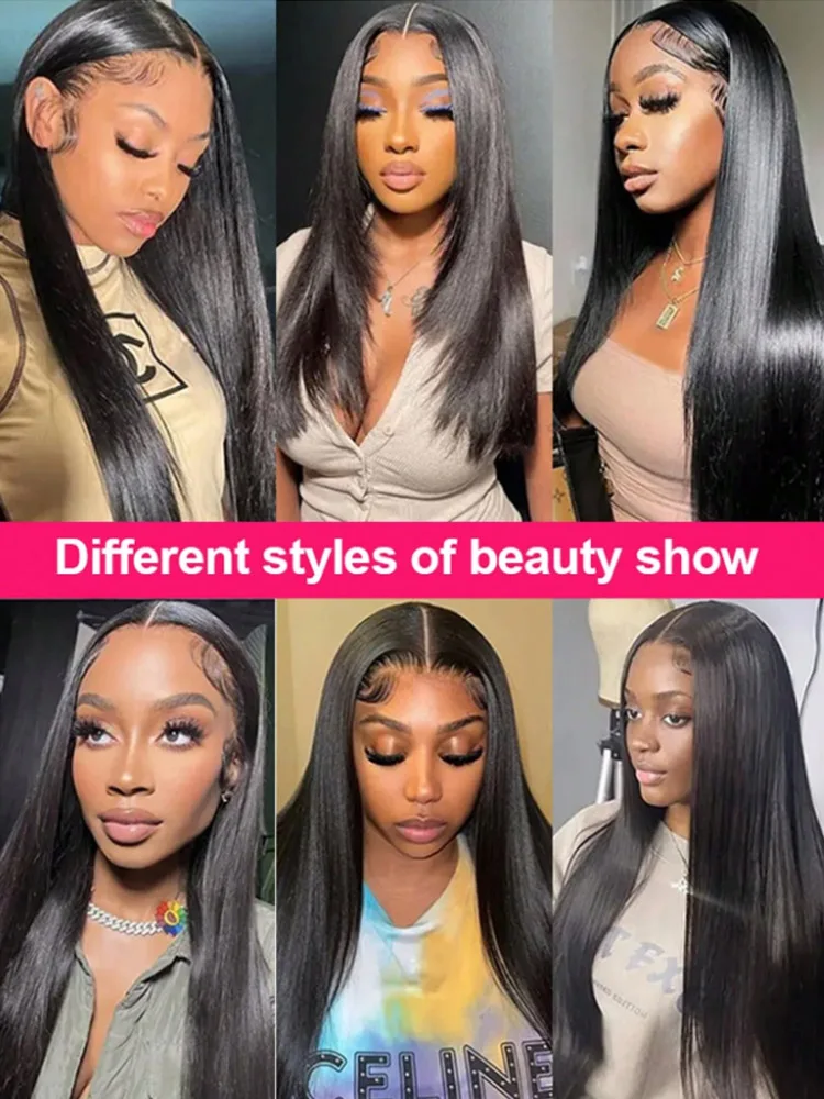 200% Density 40 Inch Pre Plucked HD Bone Straight 13x4 Lace Frontal Wigs 13x6 Transparent Lace Front Human Hair Wig for Women