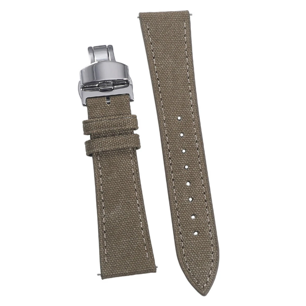 Elegant Canvas & Leather Quick Release Watch Strap - Butterfly Clasp, Tapered Design, 20mm/22mm Wide