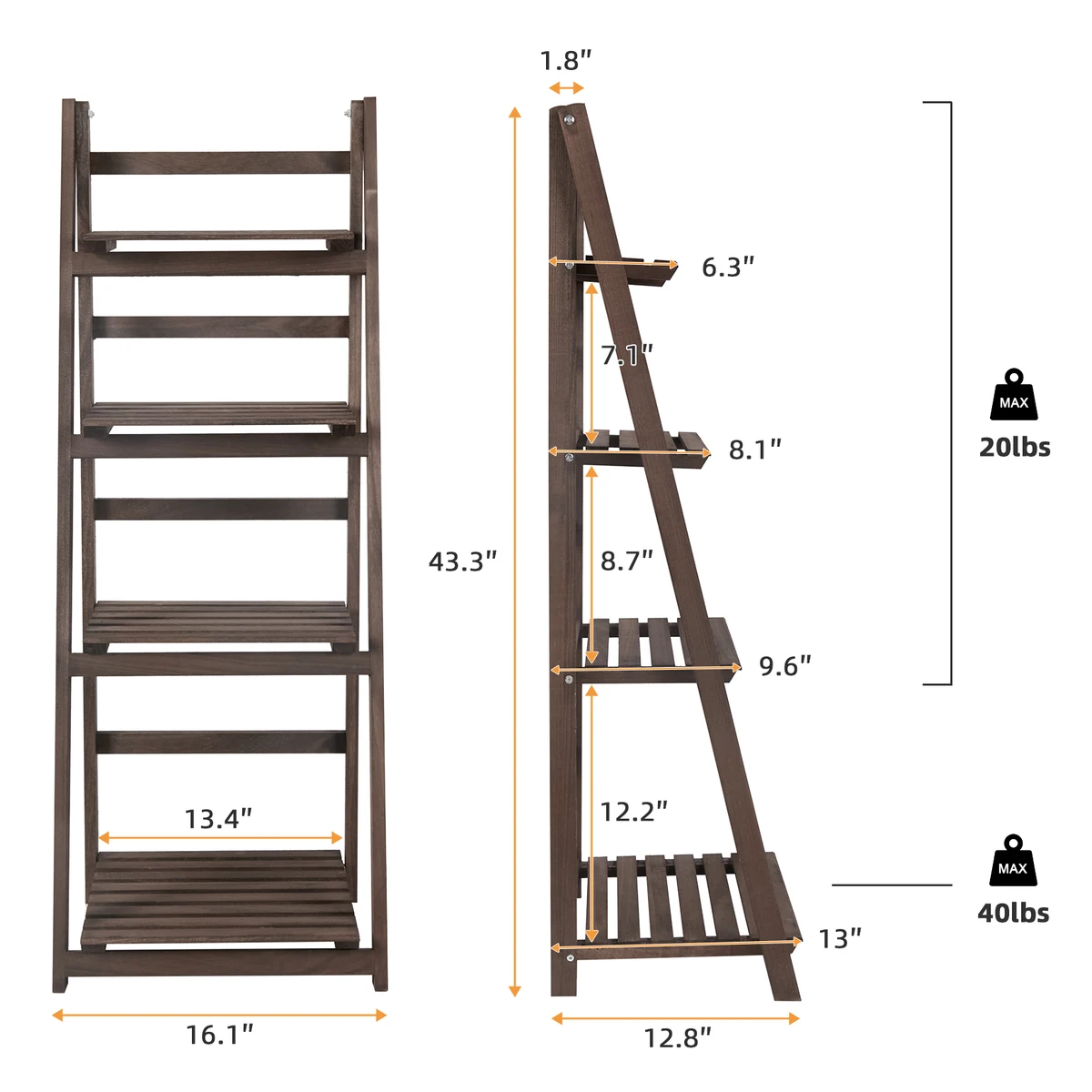 4 Tiers Wooden Flower Display Stand Ladder Storage Shelf for Indoor Outdoor — view 2