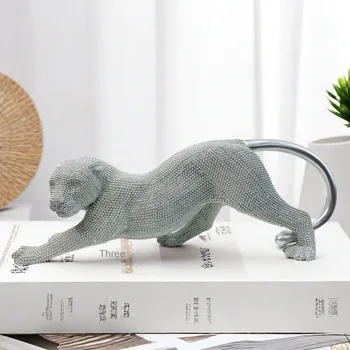 Statue de léopard de luxe, décoration de maison, ornement artisanal en résine pour salon, meuble TV, bureau, salle d'exposition, cadeau 1