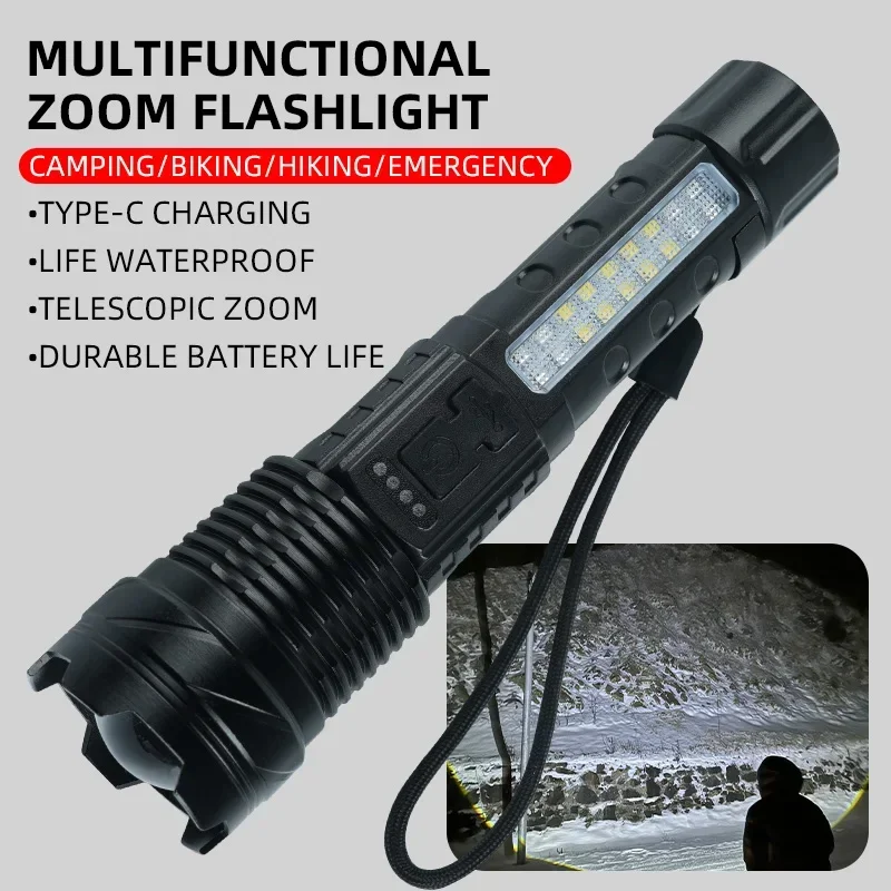 30W P50 COB Strong Light Flashlight Portable Rechargeable Bright Household LED Lamp Built in Battery with Power Display led flashlights