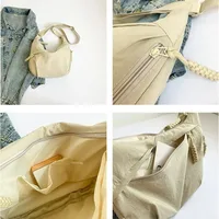 Sac à bandoulière en tissu doux pour femmes, couleur unie, Style étudiant décontracté, grands sacs à main, sacs Hobos pour femmes 5