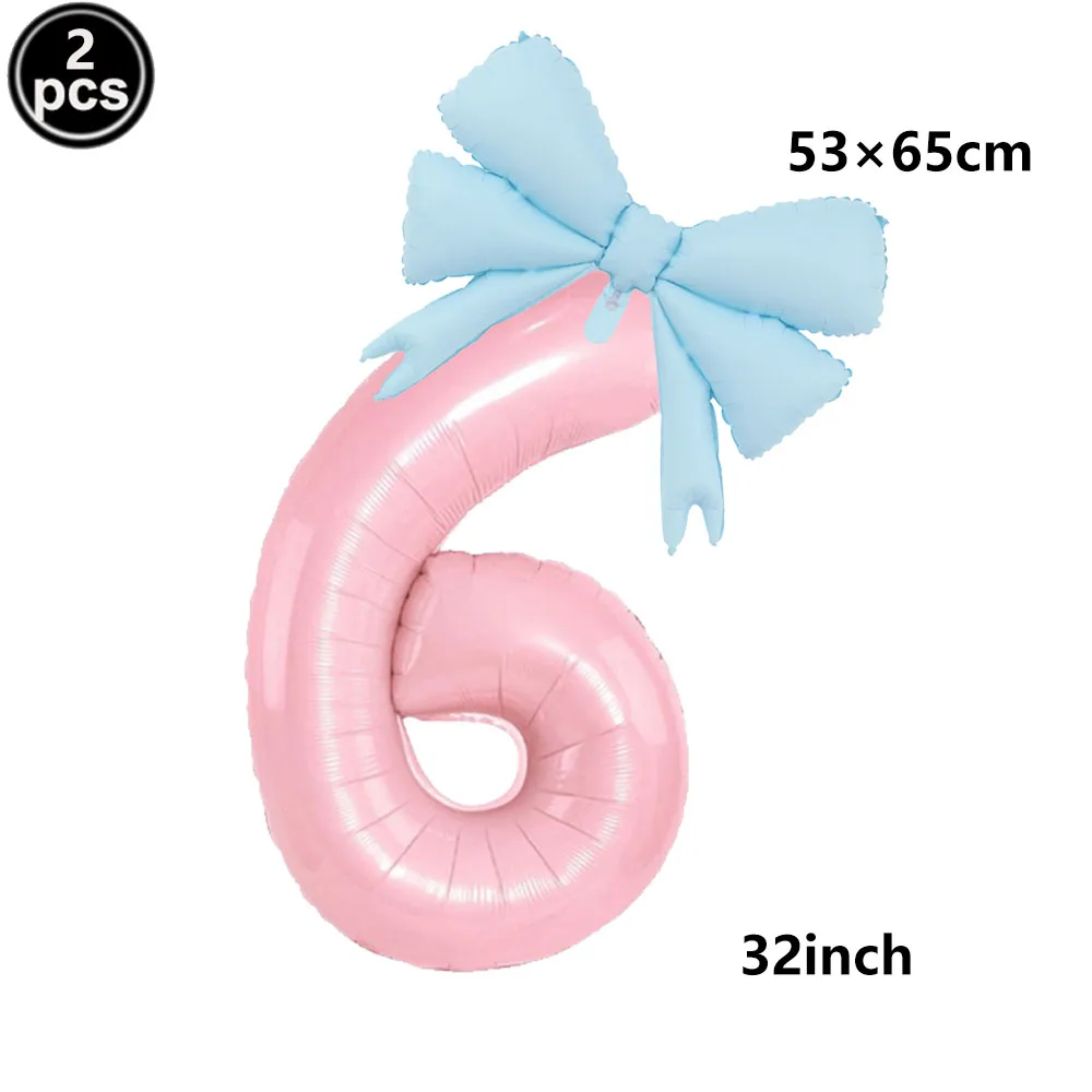32 Blue, Pink, and Black Number Balloons with Ribbon Bows
