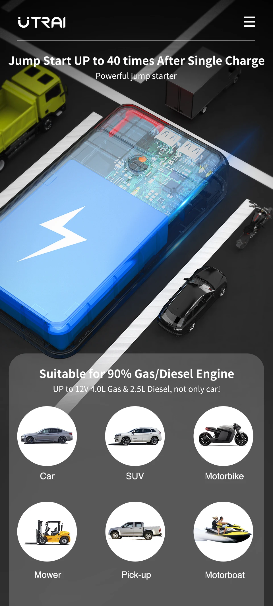 car jumper UTRAI Car Jump Starter 1000A Battery Charger 8000mAh Emergency Power Bank Booster with LED Lighting Starting Device for 12V Cars car jumper