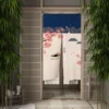 Japanese Cherry Blossom Carp Streamer Corrugated Linen Door Curtain Restaurant Kitchen Partition Customizable Blackout Curtain 3