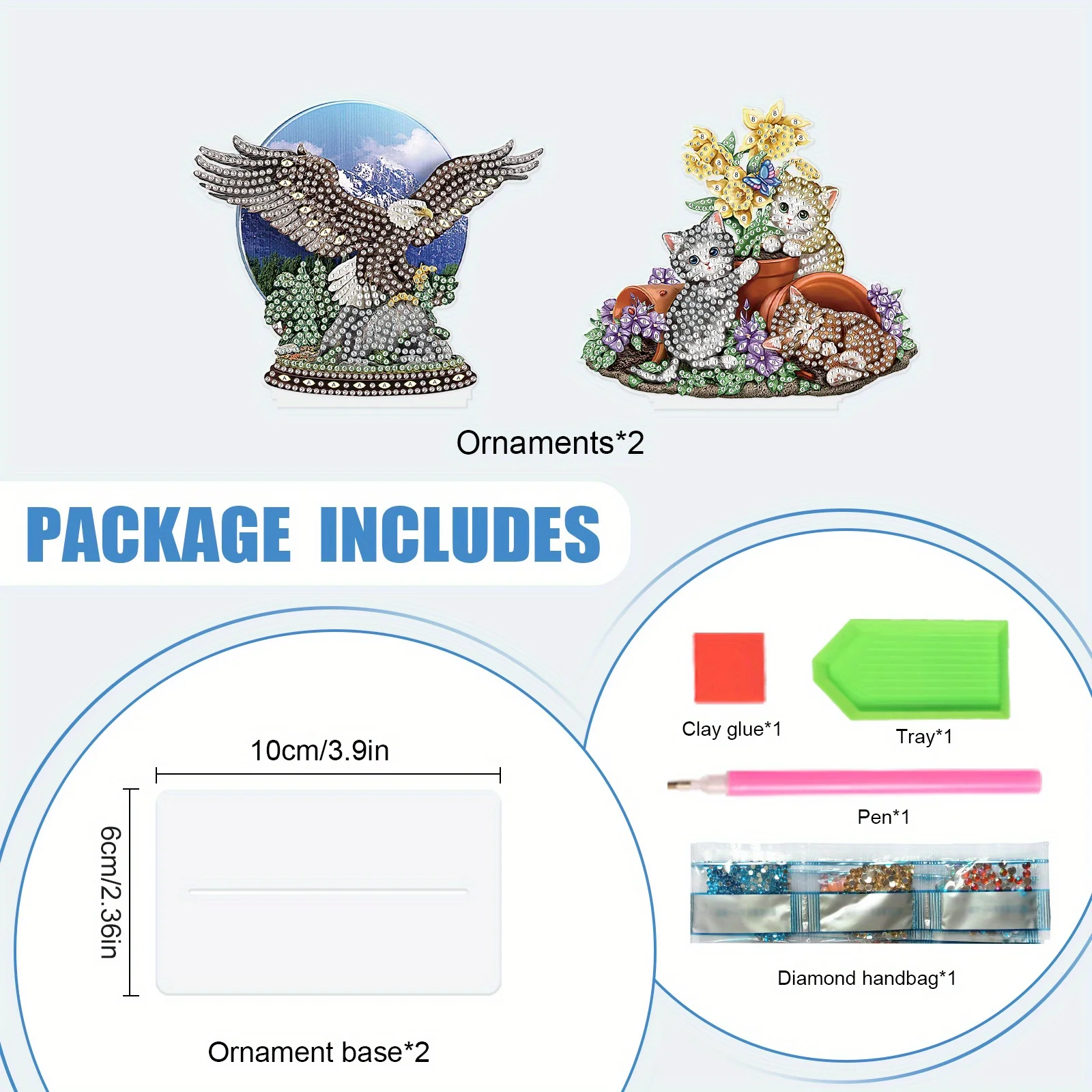 Diamond Painting 2PCS Stand Up Diamond Art Painting Kit Ornament Eagle and Cats 5D DIY Irregular Shaped Crystal Diamond Painting Table Ornaments