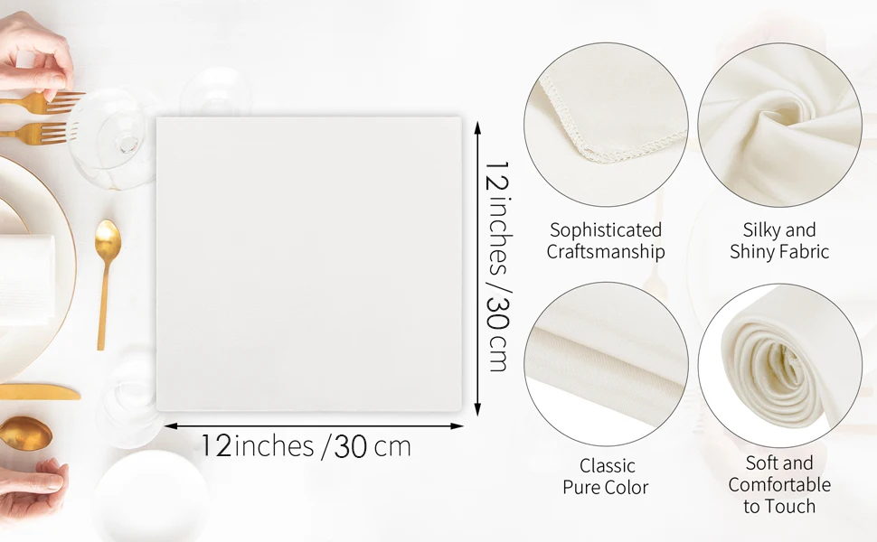 Description Picture 2 of item12pcs Table Napkins  Kerchief 30*30cm Dinner Bistro Event Satin Romantic Wedding Decoration Washable Restaurant Supplies Cloth