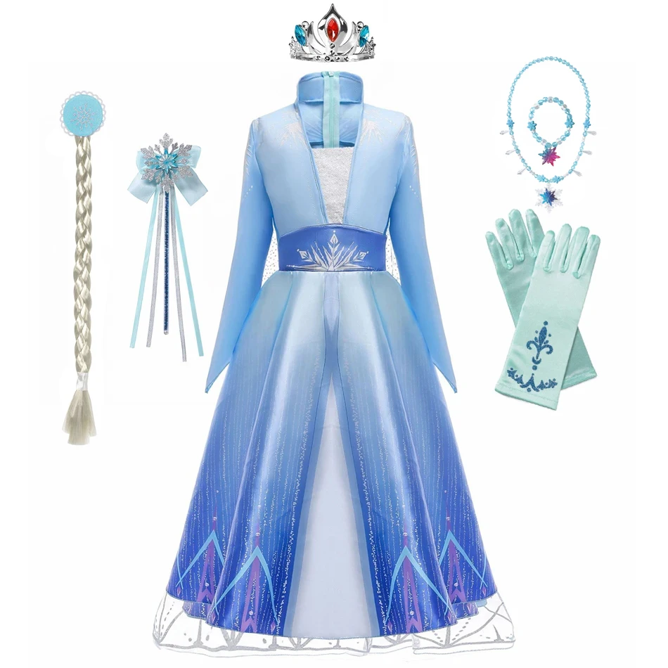 Frozen Girls Dress Elsa 2 Princess Cosplay Costume Kid Fancy Children Gowns Vestidos Snow Queen Disney