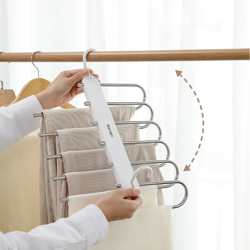 6 Em 1 Magic Trouser Rack Cabides Aço Inoxidável Folding Pant Rack Tie Hanger Prateleiras Quarto Closet Organizer Wardrobe Storage
