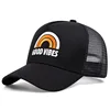 New GOOD VIBES Rainbow Embroidery Baseball Hat Men Women Hip Hop Snapback Trucker Cap Outdoor Mesh Breathable Sunscreen Hats 4
