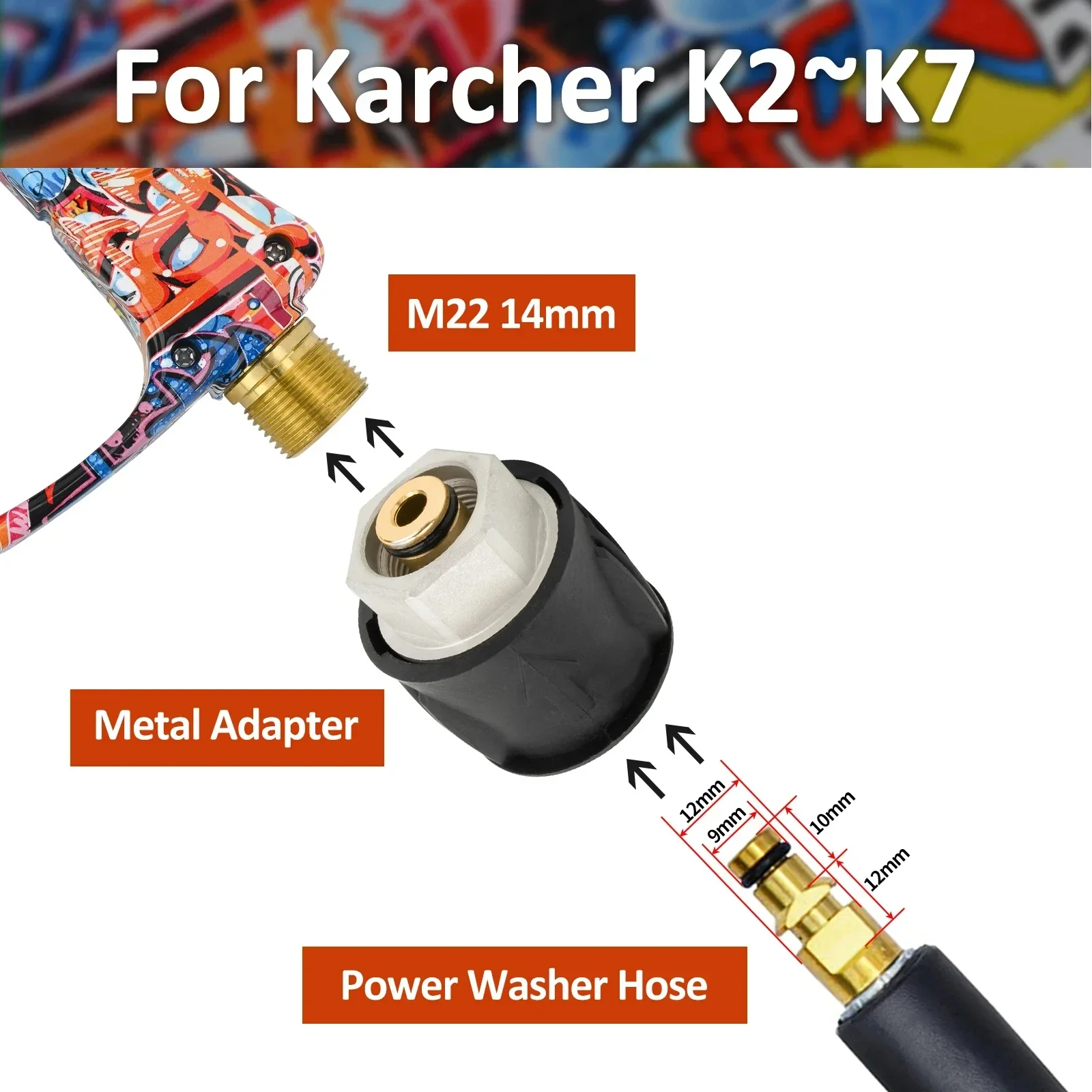 4350PSI 그래피티 고압 세척기 건 키트, 1L 폼 캐논 1/4인치 노즐 세트 + 옵션 카처 어댑터 및 고무 베이스 (자동차 세차용)