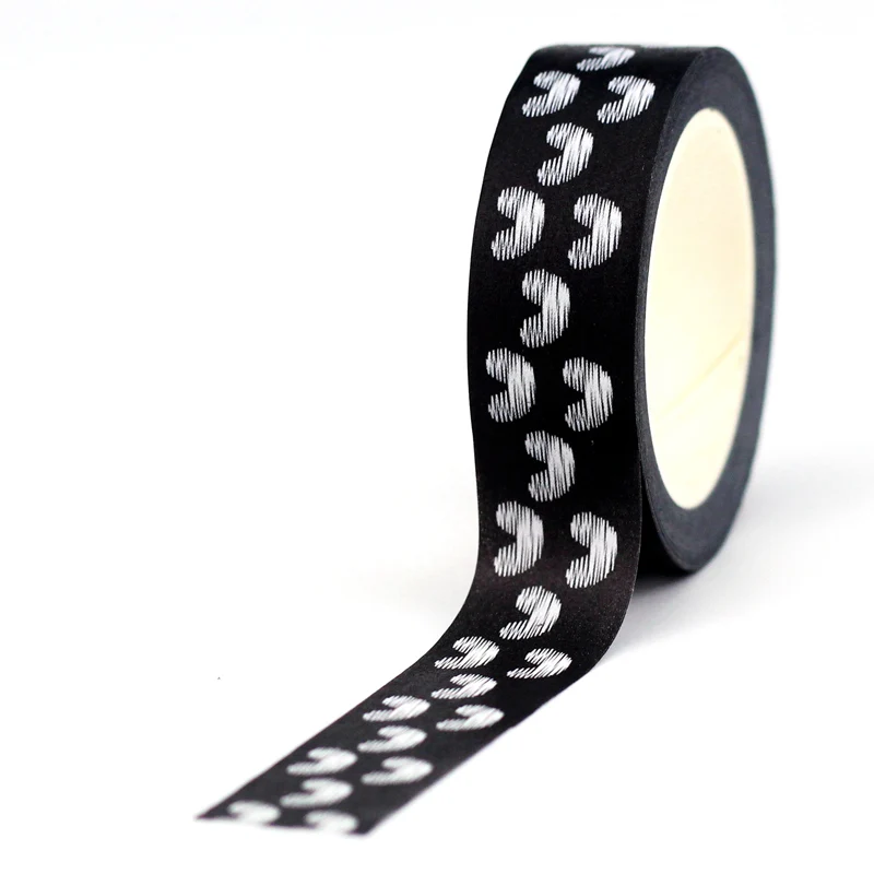 

1X 10M Decorative White Hearts on Black Paper Washi Tape for Scrapbooking Journaling Adhesive Masking Tape Kawaii Papeleria