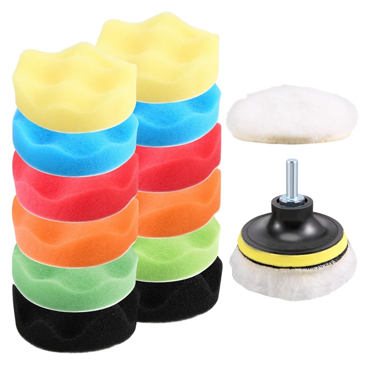 

Polishing Buffing Pad Auto Car Polishers and Buffers Wax Set Pack Of 15 Pcs +M10 Drill Adapter Kit