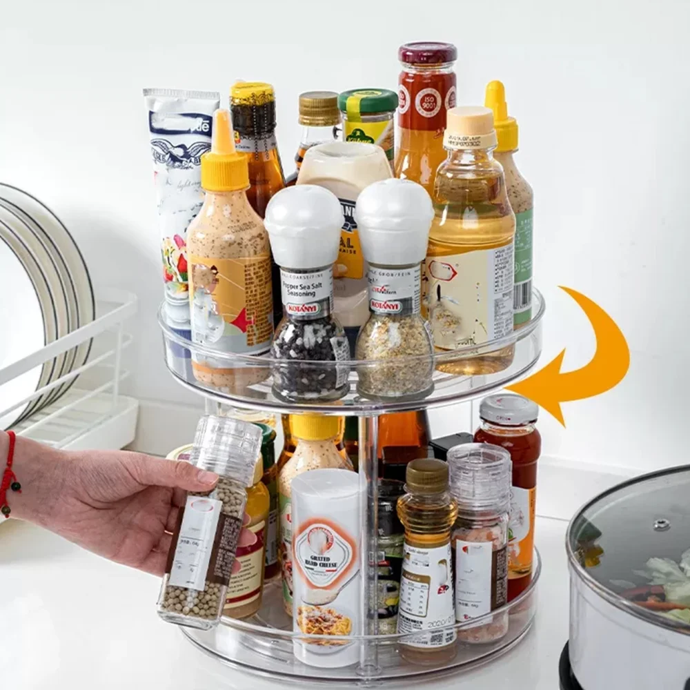 Turntable Organizer Multifunction Clear Rotating Storage Trays Plastic Kitchen Turntable Spice Rack Cosmetic Makeup Organizer 6