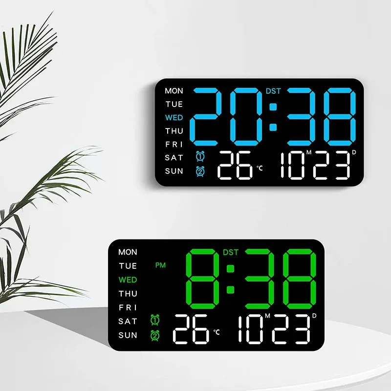 Multifunctional Digital Clock Voice-Activated Wake Up Dual Alarm Clock Display Hanging/Table with DST Bedroom Wall