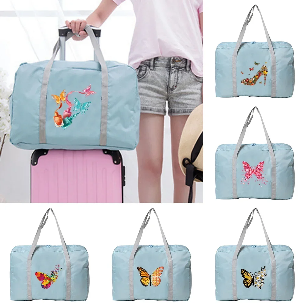 Butterfly Folding Large Capacity Travel Bag Hand Luggage Tote for Lady Women Weekend Organizer Clothes Storage Nylon Travel Bags