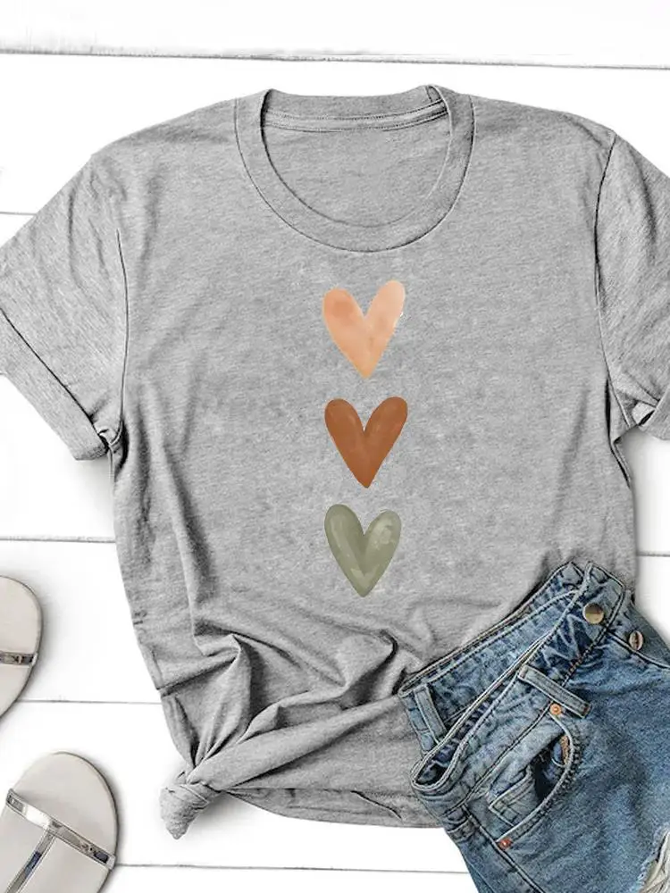 

Watercolor Style Love Heart Women Cartoon Shirt Clothing Fashion Summer Female Print T Top Graphic Tee Short Sleeve T-shirts