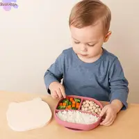 Cartoon Bear Baby Weaning Dishes BPA-Free Portable Baby Silicone Sucker Plate Anti-Slip Easy Clean Divided Dinner Plate