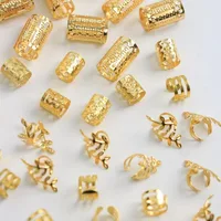 40 pièces assorties d'accessoires de tressage pour cheveux : anneaux métalliques, perles, manchettes, tubes, breloques, décorations ajourées pour tresses africaines et dreadlocks, doré 4