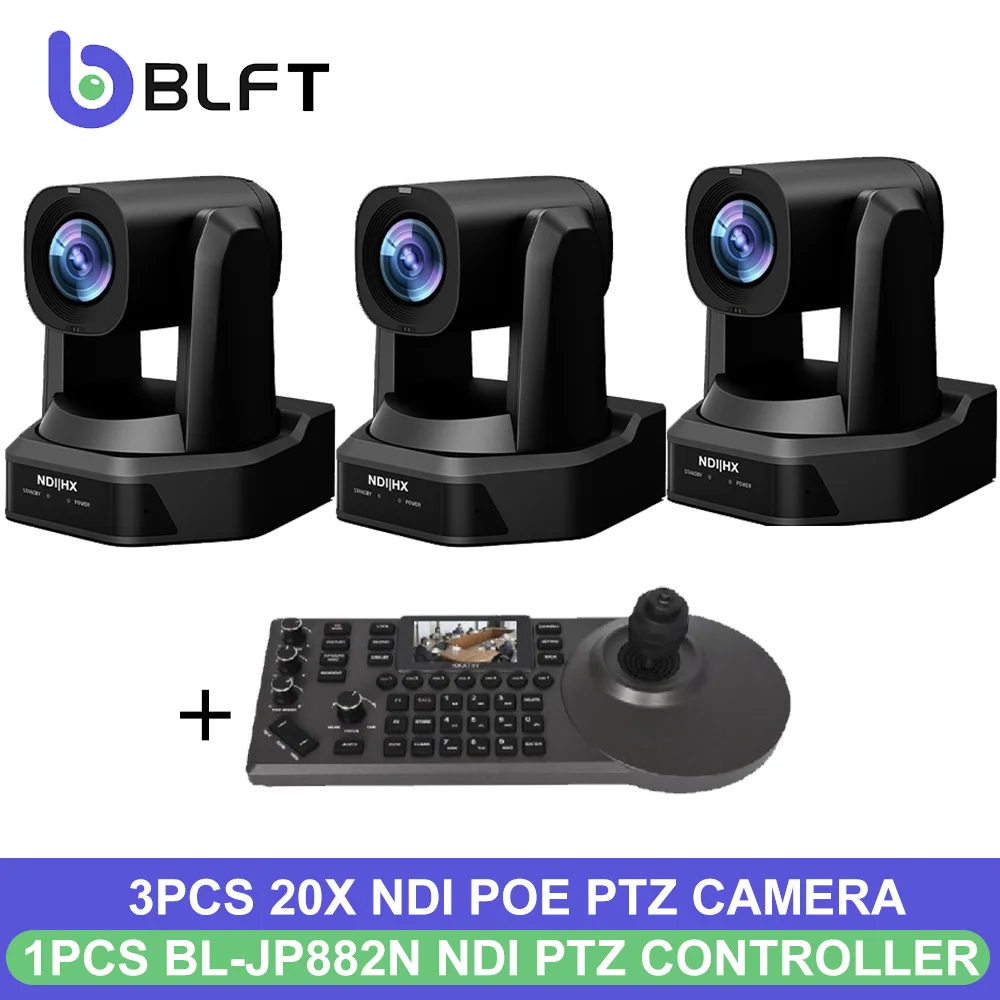 3pcs NDI Streaming PTZ Camera 20 30x Optical Zoom 3G-SDI+HDMI+IP Video Conference Camera and 1pc NDI Ptz IP Keyboard Controller