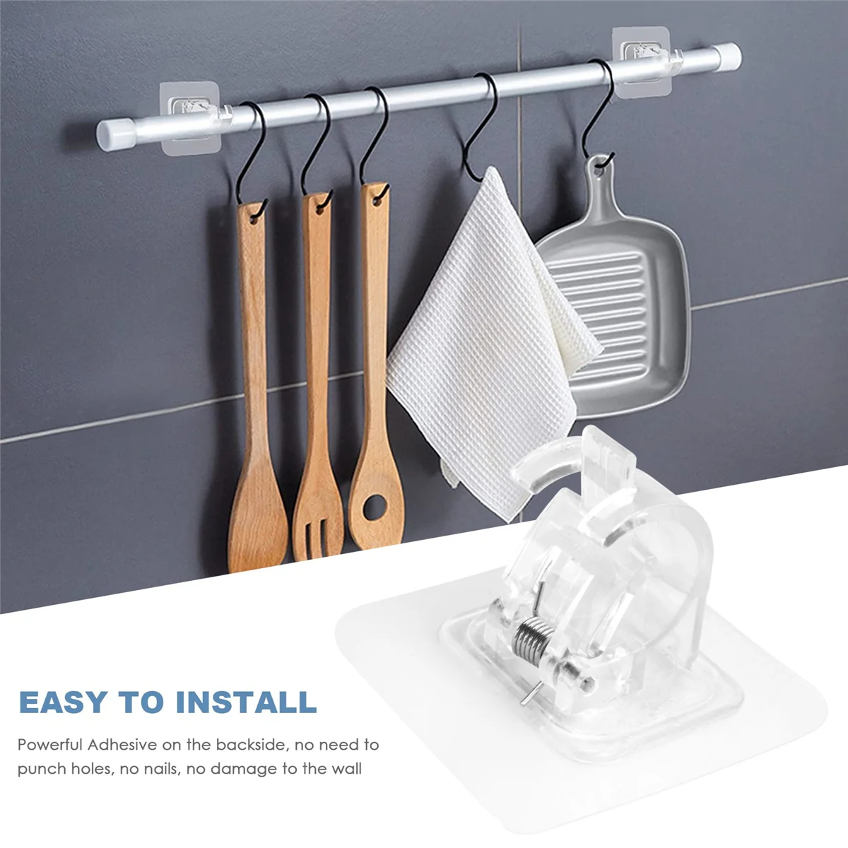 8PCS No Drill Curtain Rod Brackets Curtain Rod Holder Hooks Nail Hooks Hangers for Home
