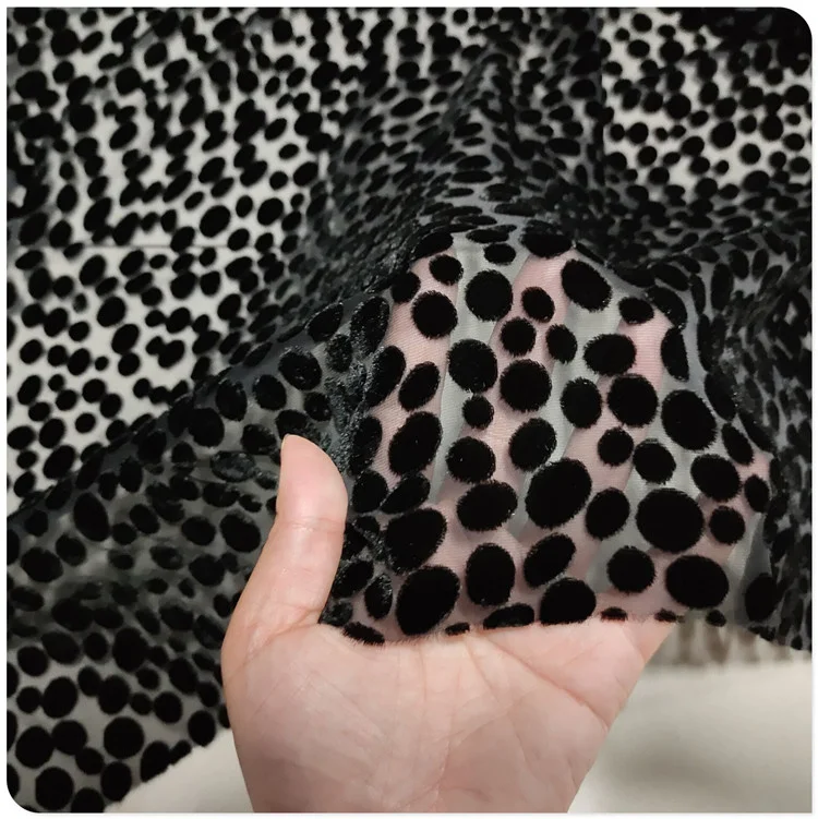 

by meter black dots velvet mulberry silk bcotton cloth dress cheongsam Shirt Short Sleeve shawl clothing fabric