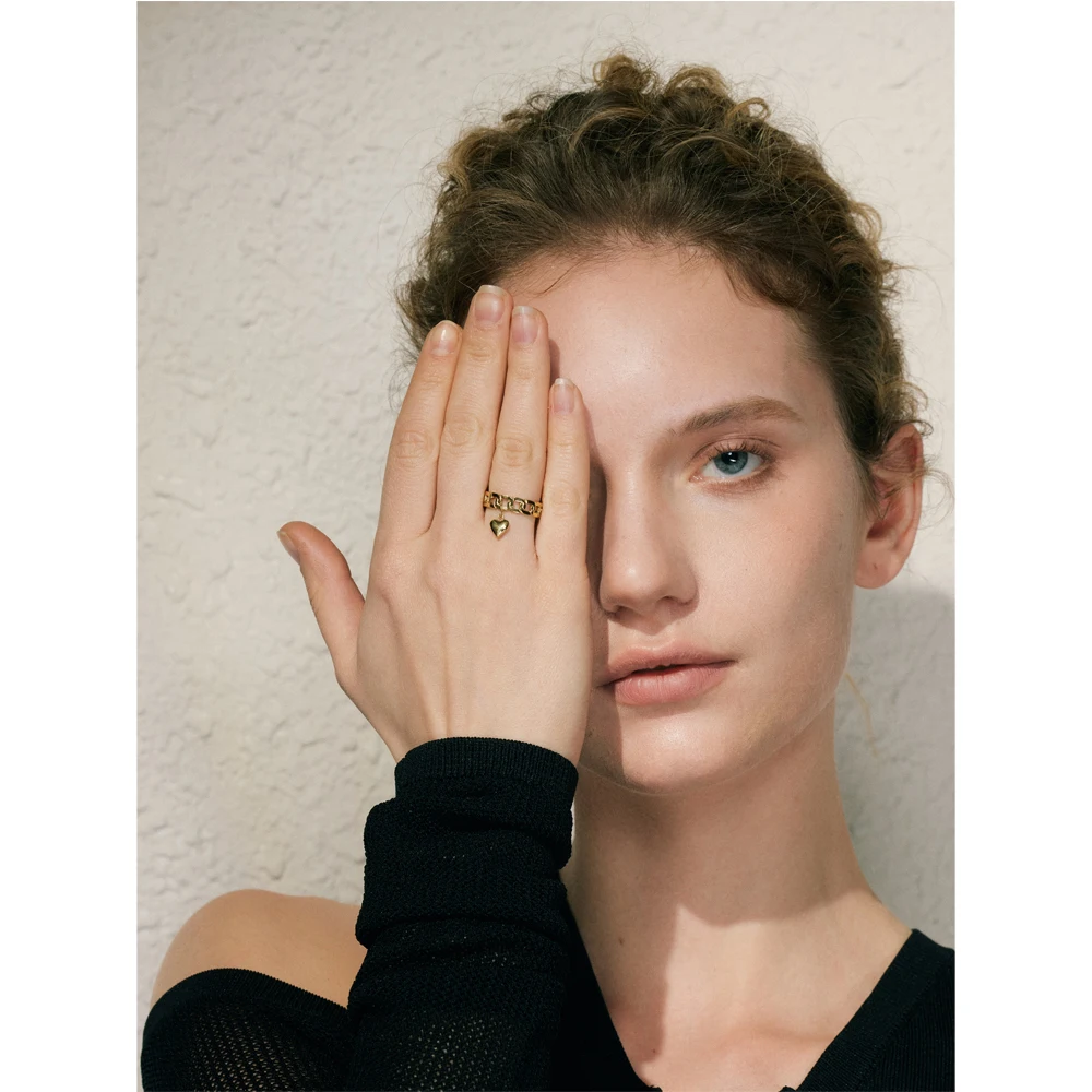 Yhpup Metal Chain Drop Golden Ring for Women