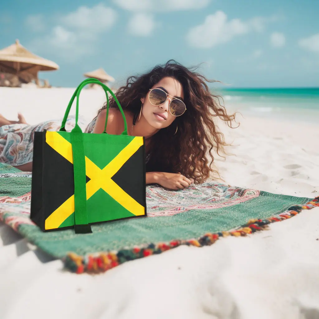 Women's Canvas Tote Bag Waterproof Ribbon Beach Bag Jamaican Reggae Party