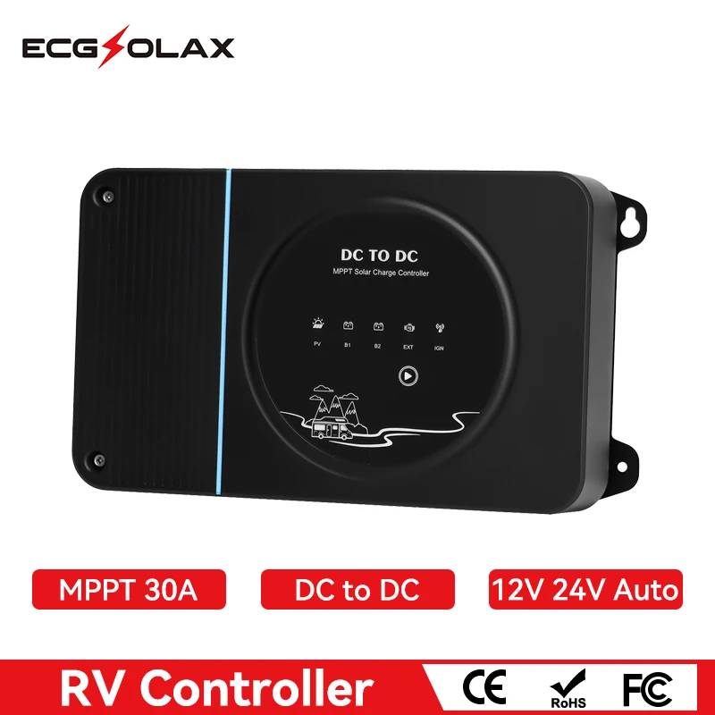 

ECGSOLAX MPPT 30A RV Controller 12V 24V MPPT Solar Charge Controller DC to DC Charging For Lithium Battery, Dynamo, RV, Car