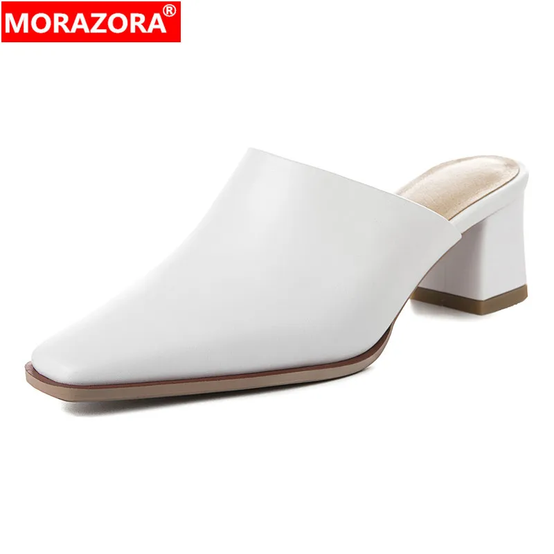 MORAZORA Plus Size 34-43 New Genuine Leather Shoes Women Slippers Spring Summer Ladies Party Dress Shoes Fashion Mules