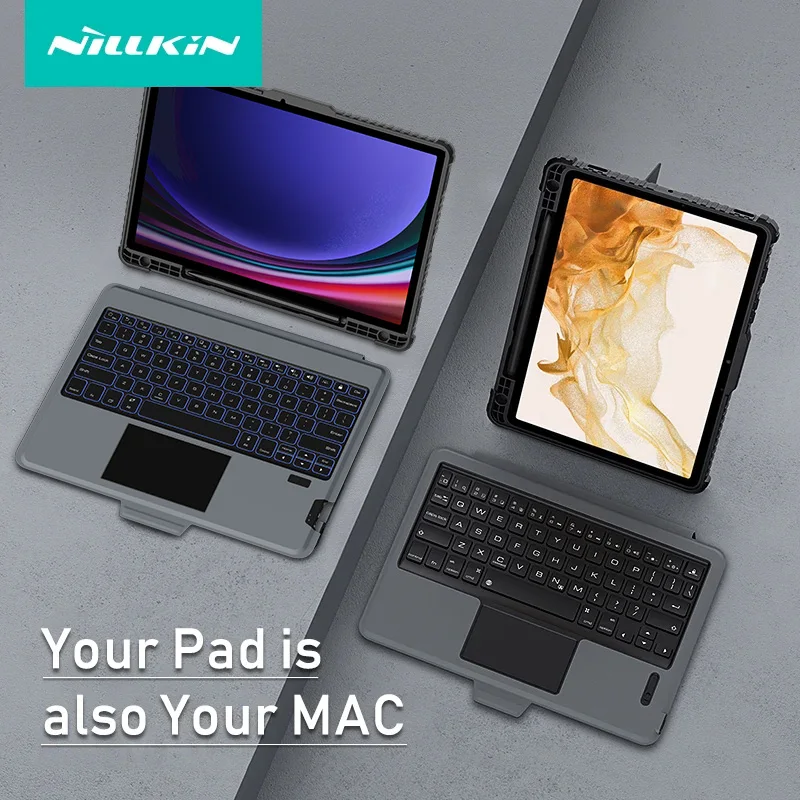 Nillkin-capa de Teclado Backlight Mágico para Samsung Galaxy Tab s9 Smart Cover Bluetooth s8 Plus Tab s7 Plus