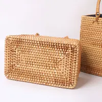 1pcs 9.8/11inch Autumn Rattan Handbag Forest Style Retro Literary Woven Basket Beach Bag Square Rattan Woven Bag Picnic Basket 2