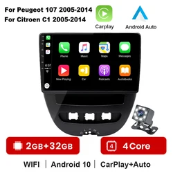 Autoradio Android 10, lecteur multimédia vidéo, CarPlay, 2 din, sans dvd, pour voiture Peugeot 107, citroën C1, Toyota Aygo (2005 – 2014) 