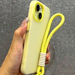 Candy Color Matte Wrist Strap Phone Case with Colorful Lanyard - Shockproof Soft Cover - iPhone 12 Pro Max (1)