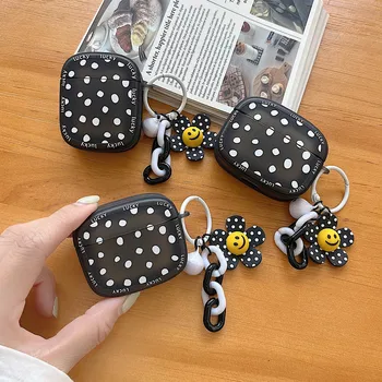 Polka Dots Square Flower Ornament Keychain Cover for Apple AirPods 1