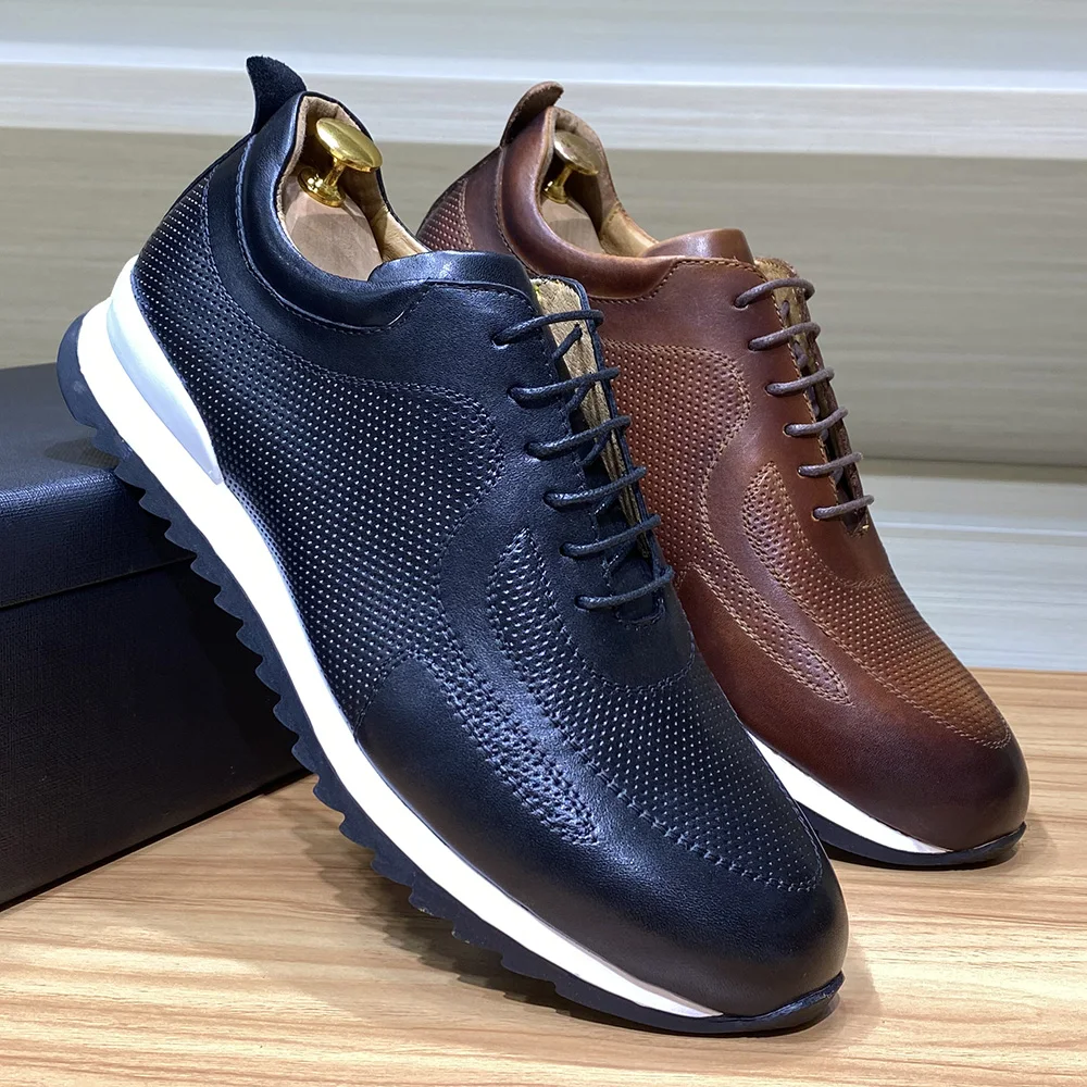 High Quality Men's Sport Shoes Real Leather Hand Crafed Colors Sneaker  Luxury Design Fashion Leather Casual