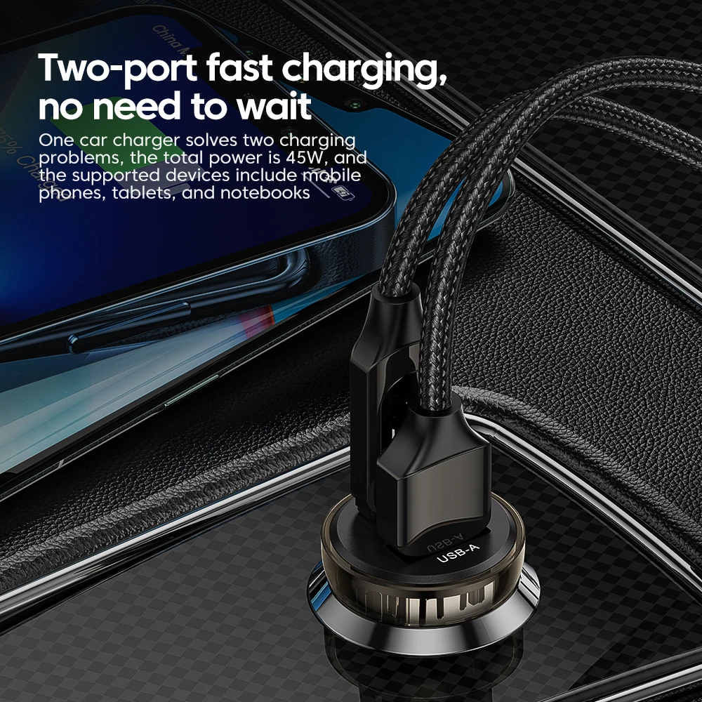 USB C Car Phone Charger QC 4.0 PD3.0 45W Fast For iPhone 14 13 12 Samsung S22 Ultra Xiaomi Huawei Poco