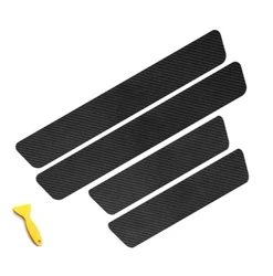 Set of 4 Carbon Fiber Leather Car Door Sill Scuff Protectors (Door plate Sticker)