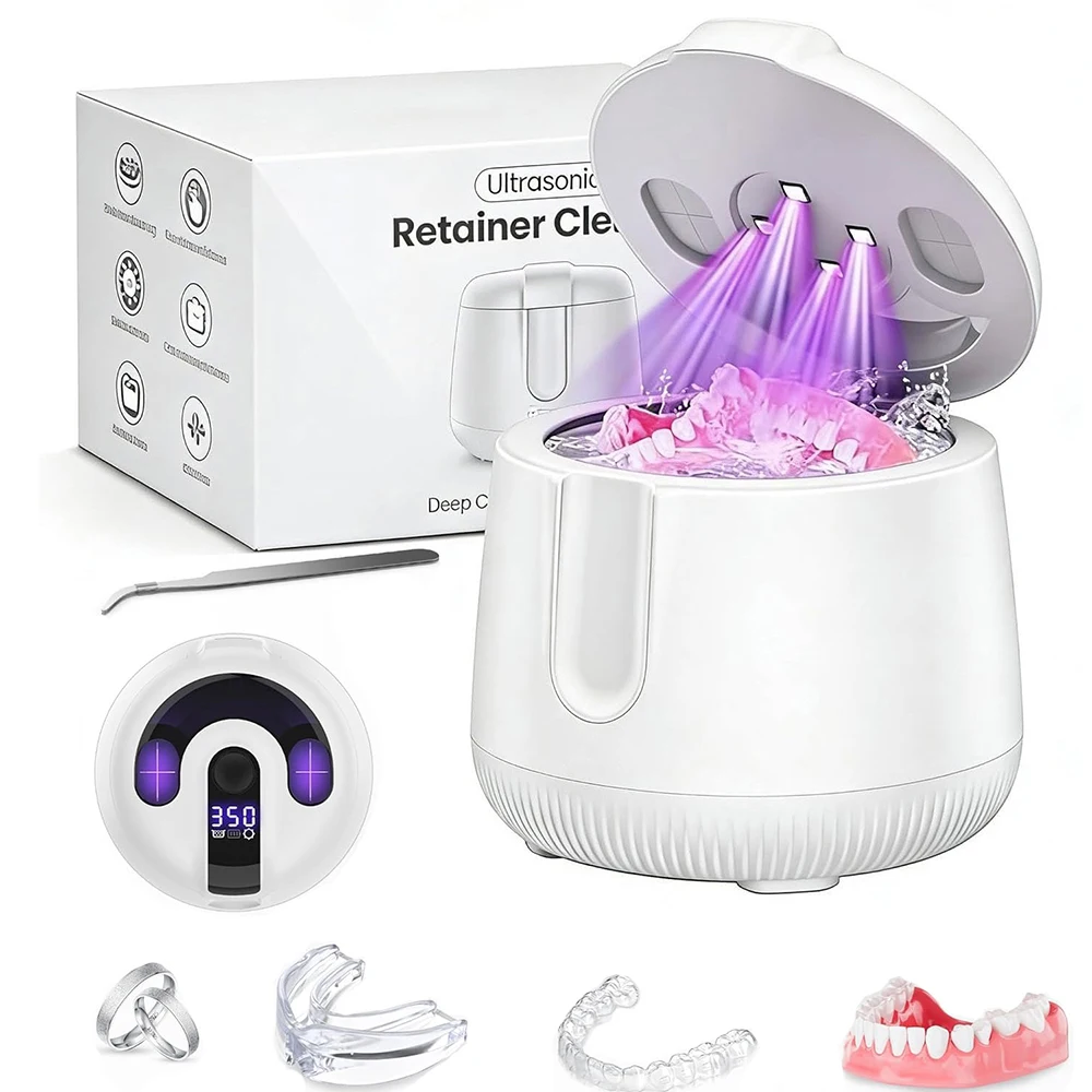 KUNPHY Ultrasonic Retainer Cleaner Machine 48kHz Dental Cleaning Pod with UV 200ML 4 Modes Digital Timer Deep Cleaning for Rings 2